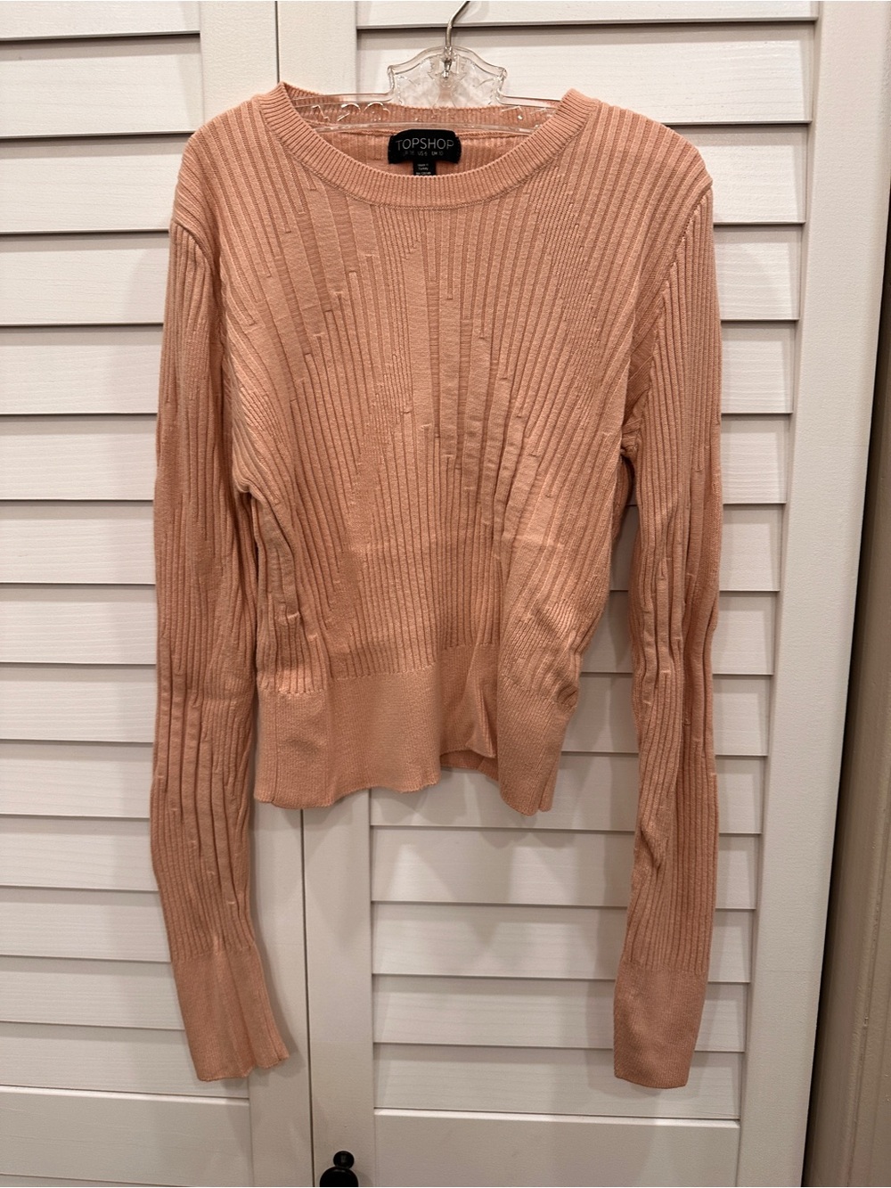 Topshop Women's Ribbed Crewneck Sweater - Blush size US 6